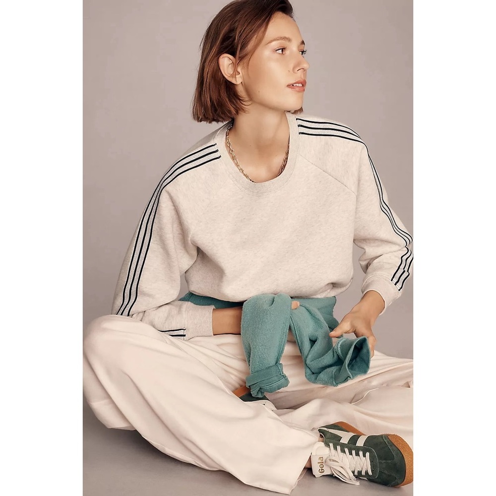 ANTHROPOLOGIE Maeve Sporty Stripe Crew-Neck Sweatshirt - L